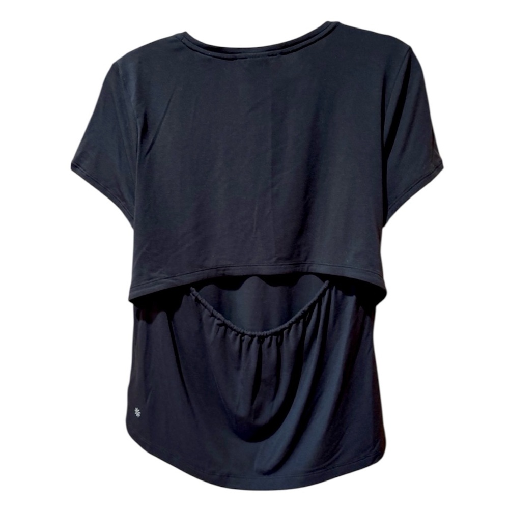 Athleta Air Out Cinch Open Back Tee M Black Yoga Pilates Workout Top - Picture 5 of 10